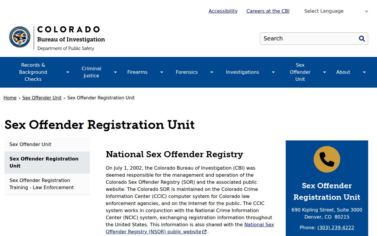 Washington County arrest records and CBI sex offender registration unit