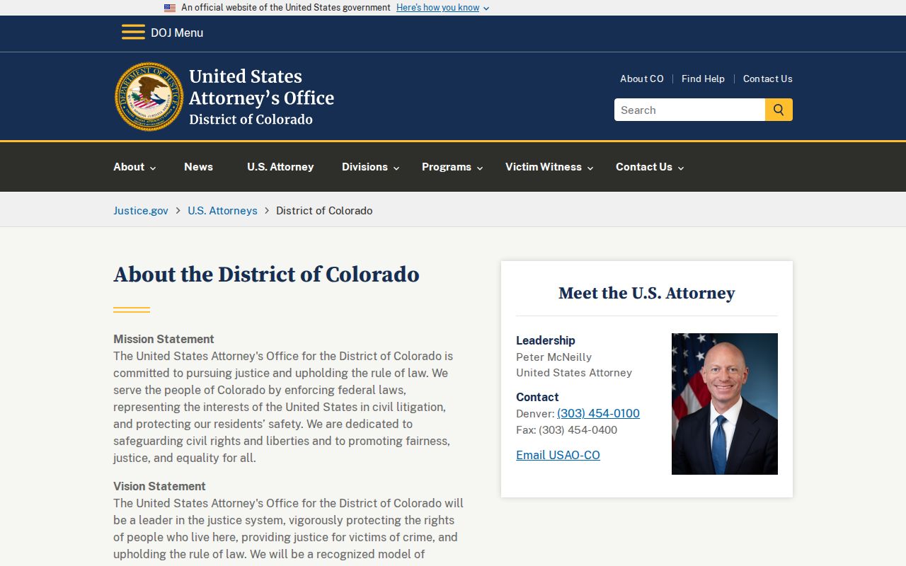 Washington County court charges and U.S. Attorney District of Colorado source