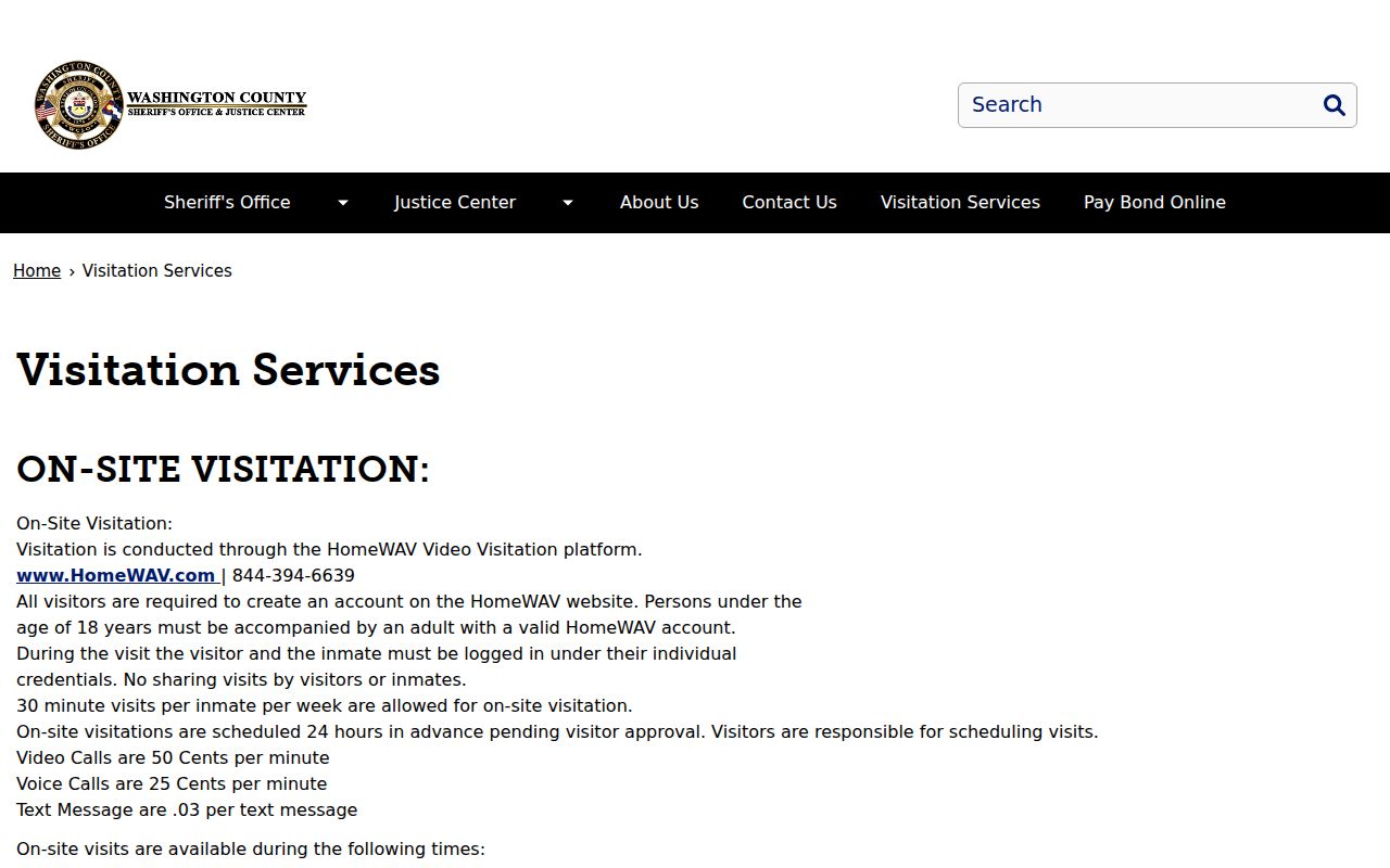Washington County inmate visitation services and HomeWAV rules