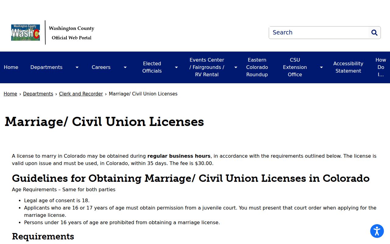 Washington County marriage records license requirements page